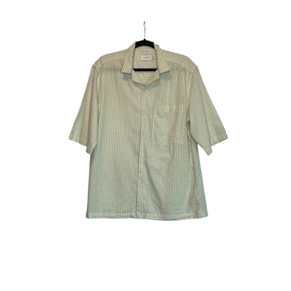 Topman cream green stripes short sleeves casual shirt size Small - Picture 7 of 10